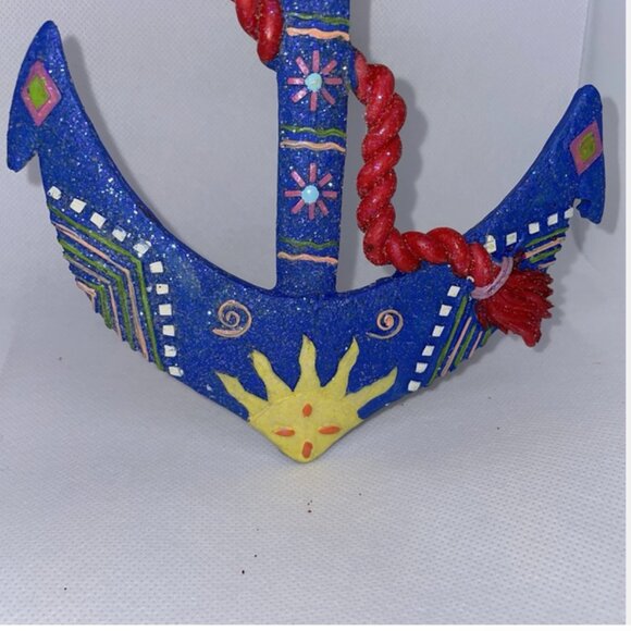 Nautical Boat Anchor Christmas Ornament 7 in Blue Hand Painted - Picture 2 of 4